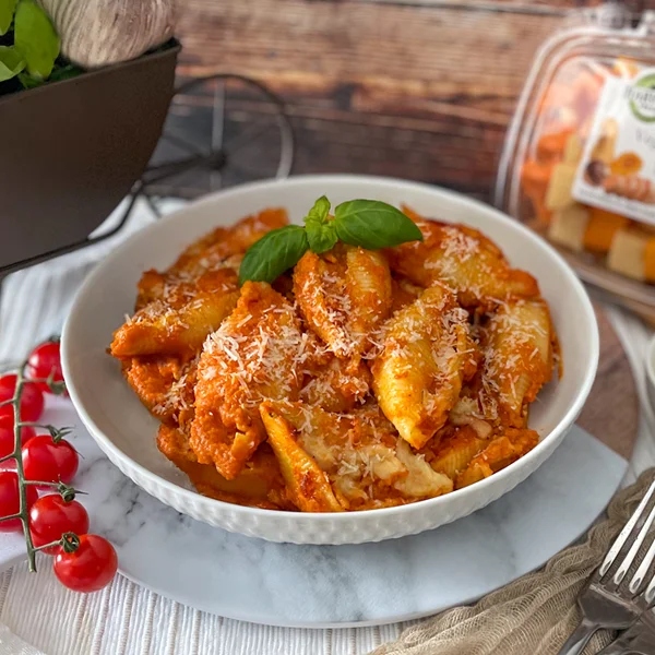 Stuffed Pasta Shells with Ricotta and a mixed vegetable medley