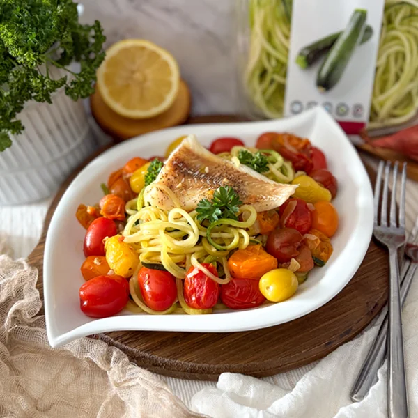 Zucchini, Tomatoes and Cod