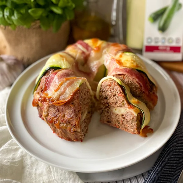 Pain de viande au bacon et courgettes